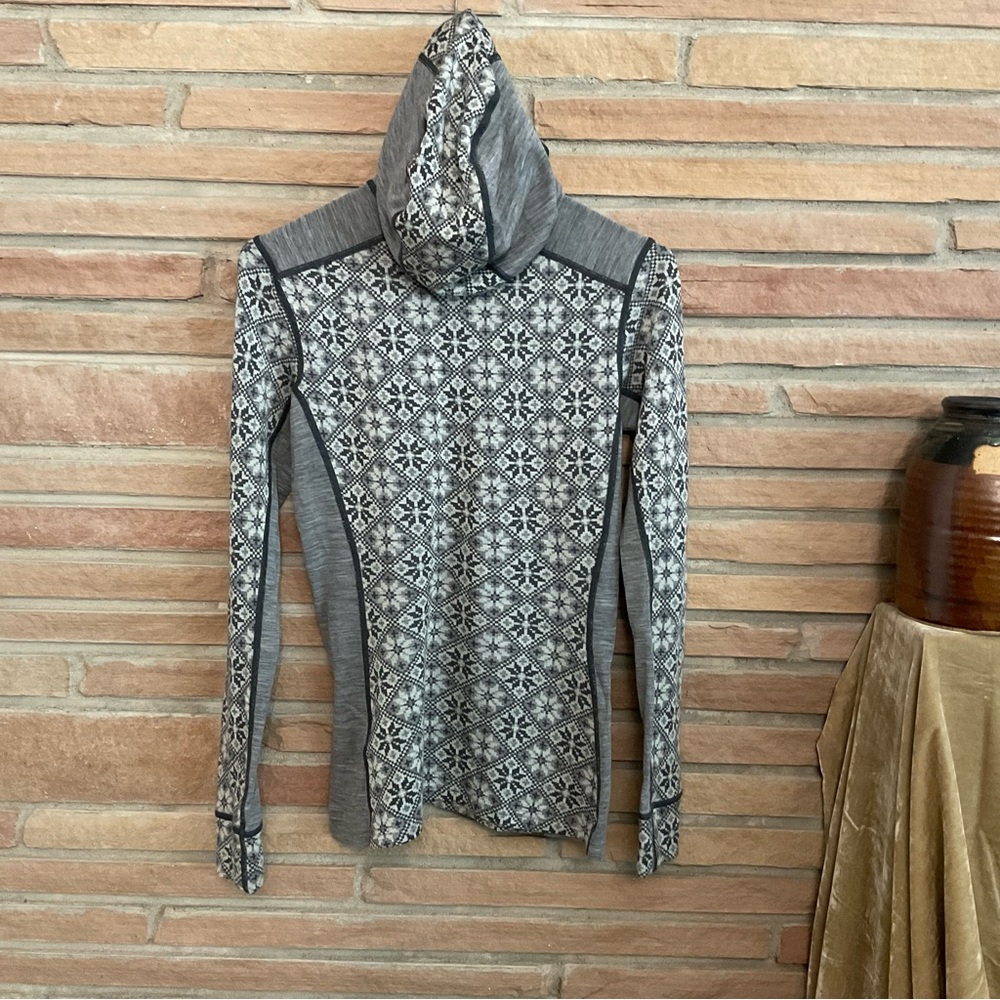 Kari Traa Lightweight Wool Half Zip Hoodie Gray Nordic Pattern Medium Slim Fit - Picture 6 of 9